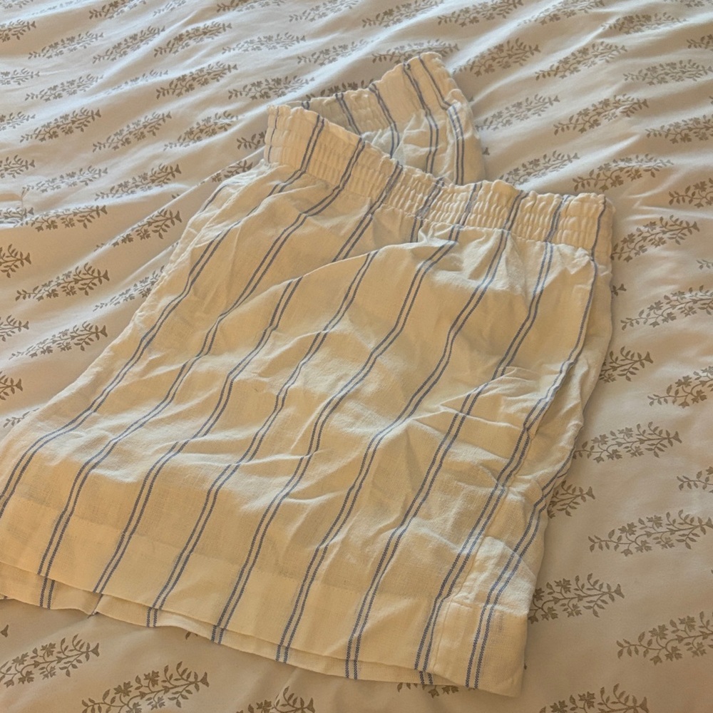 H&M Cream and Blue Striped Women Shorts